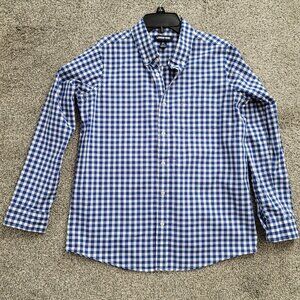 Boys Lands End Blue & White Checked Button Down Shirt  XL- 14/16